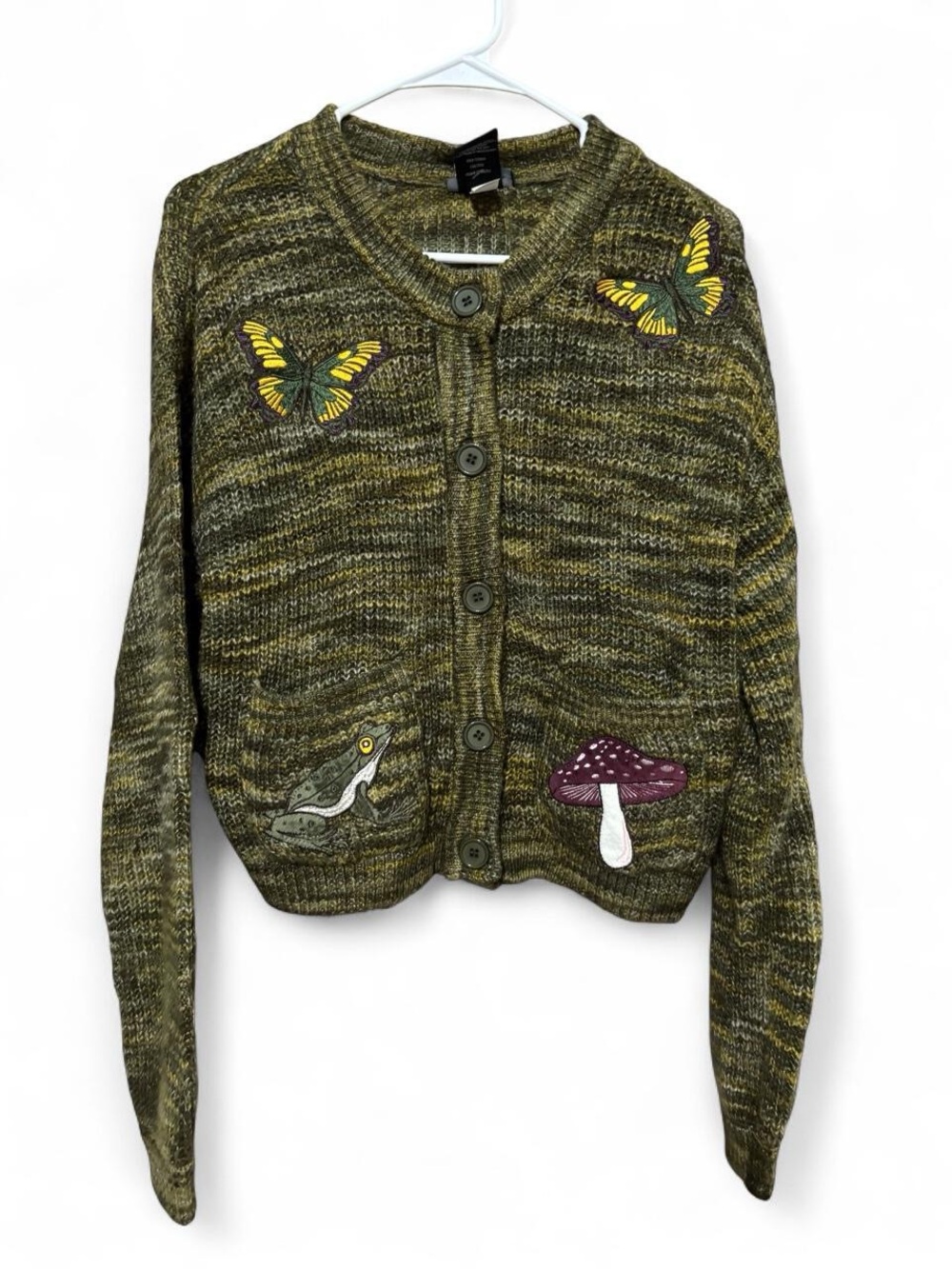 Womens Olive Green Embroidered Cardigan Sweater